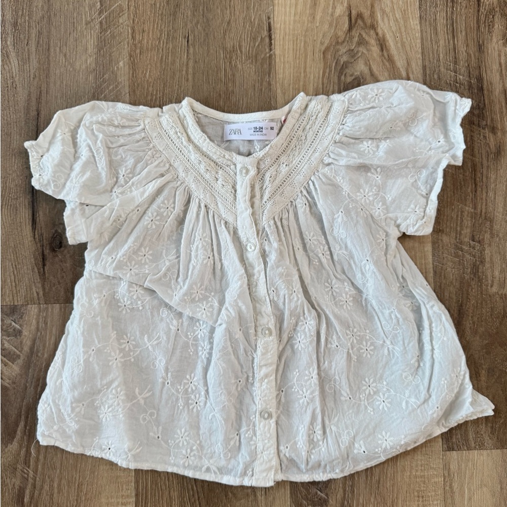 Zara Kids White Embroidered Top